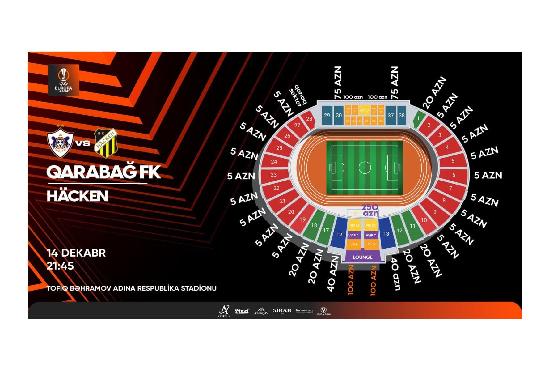 The price of tickets for the "Qarabag" - "Hacken" match - 250 manats