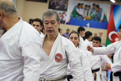 Hitoshi Kasuya, 9th degree black belt, at a seminar in Baku - PHOTO