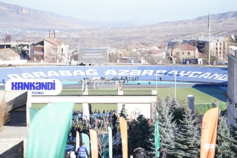 Xankəndi şəhər stadionu tarixi oyuna hazırdır - FOTO - VİDEO