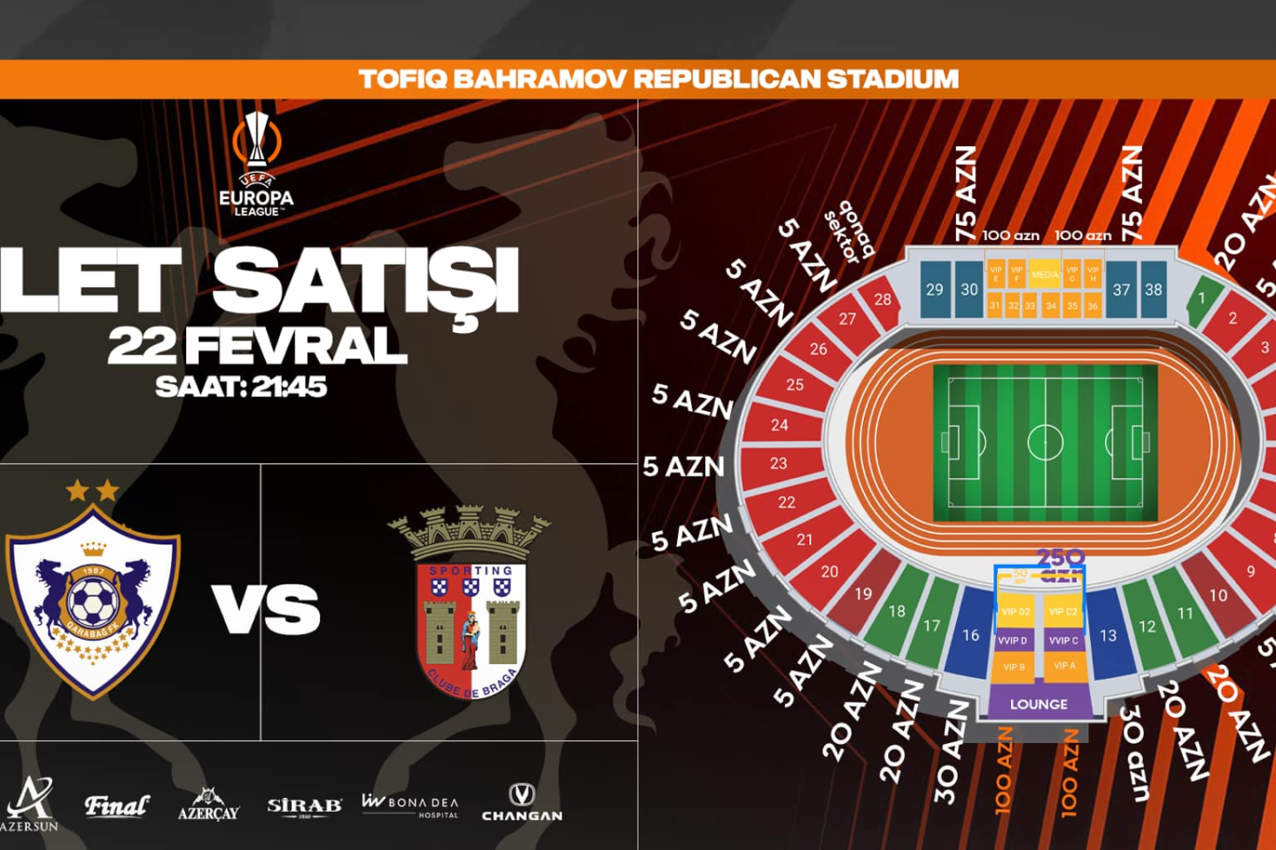 “Qarabağ” – “Braqa” oyununun biletləri satışa çıxarılıb
