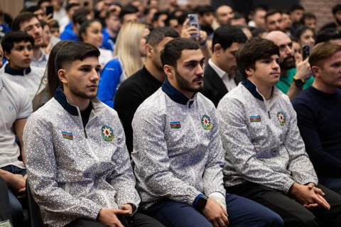 Farid Gayibov honors Azerbaijani athletes for outstanding performances in International Competitions - PHOTO