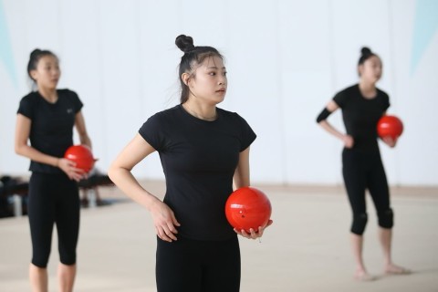 South Korean gymnasts train at the National Gymnastics Arena - PHOTO