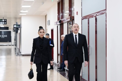 President Ilham Aliyev, First Lady Mehriban Aliyeva attend farewell ceremony for AZAL plane crash crew - PHOTO