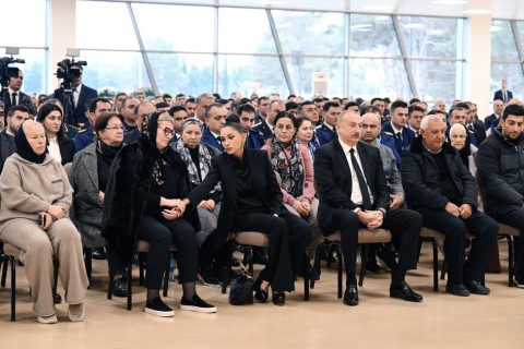 President Ilham Aliyev, First Lady Mehriban Aliyeva attend farewell ceremony for AZAL plane crash crew - PHOTO
