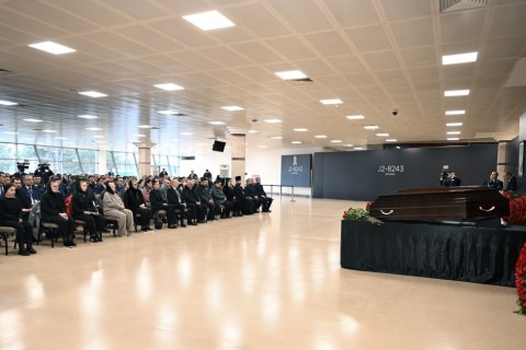 President Ilham Aliyev, First Lady Mehriban Aliyeva attend farewell ceremony for AZAL plane crash crew - PHOTO