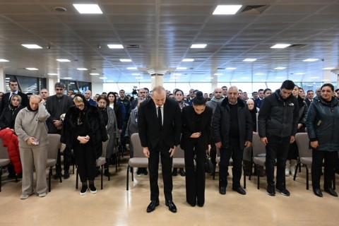President Ilham Aliyev, First Lady Mehriban Aliyeva attend farewell ceremony for AZAL plane crash crew - PHOTO