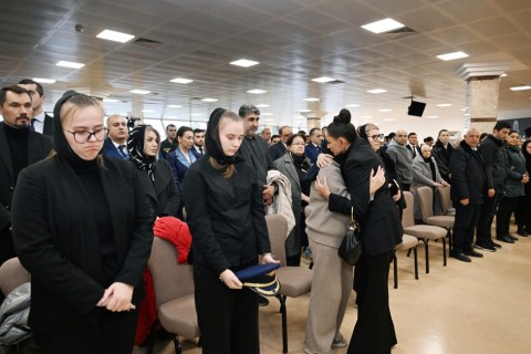 President Ilham Aliyev, First Lady Mehriban Aliyeva attend farewell ceremony for AZAL plane crash crew - PHOTO