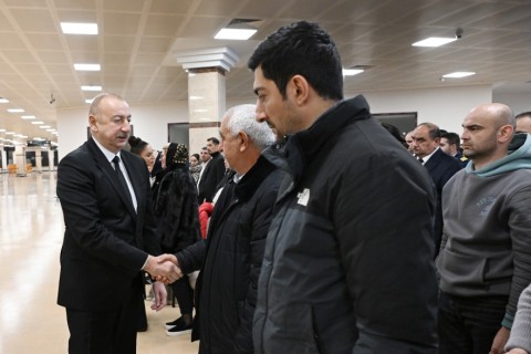 President Ilham Aliyev, First Lady Mehriban Aliyeva attend farewell ceremony for AZAL plane crash crew - PHOTO
