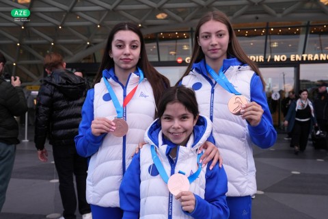 Добившиеся успеха на чемпионате Европы азербайджанские гимнасты вернулись на родину - ФОТО - ВИДЕО