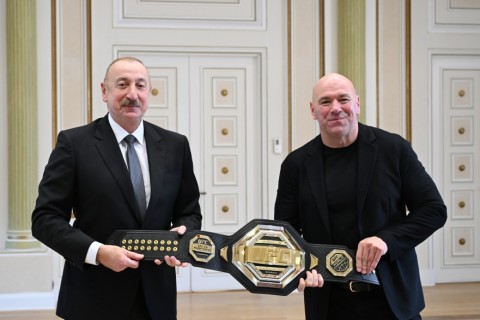 Prezident İlham Əliyev UFC-nin prezidentini qəbul edib - FOTO