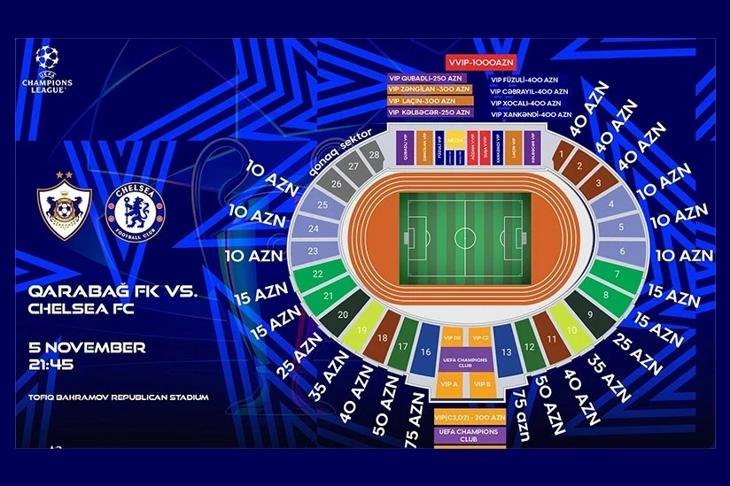 “Qarabağ” - “Çelsi” oyununun biletləri sabah satışa çıxarılır