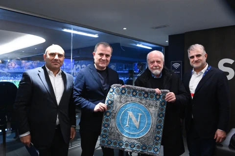 Ceyhun Bayramov və heyəti “Napoli” - “Qarabağ” matçını stadiondan izləyiblər - FOTO