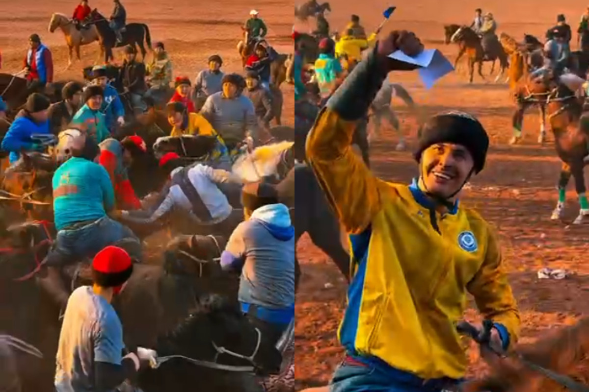 Qazaxıstan millisinin qapıçısı qədim türklərin “Gök boru” oyununu oynadı - VİDEO