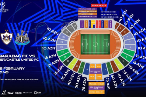 На матч "Карабах" - "Ньюкасл" продано более 18 тысяч билетов