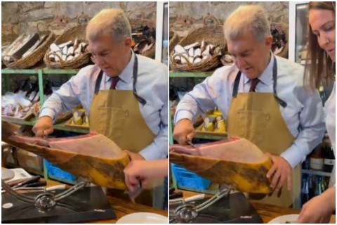 Лапорта нарезал хамон во время встречи с болельщиками — ВИДЕО