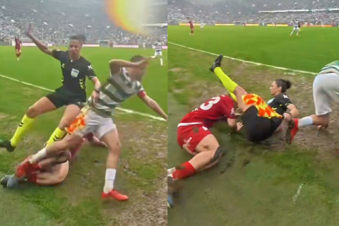 Qadın hakim oyun zamanı gözlənilmədən yerə sərildi - VİDEO