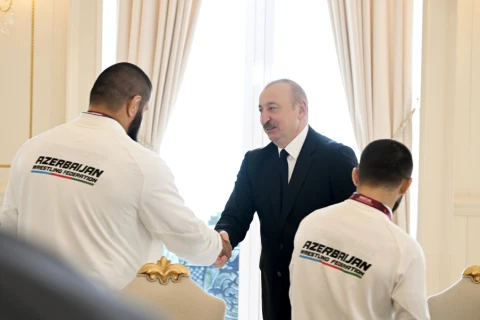 Prezident İlham Əliyev Avropa çempionatında komanda hesabında birinci olan güləşçiləri qəbul edib - FOTO