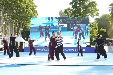 Fəvvarələr meydanında gimnastika şousu: 900 iştirakçı, 60 komanda - FOTO