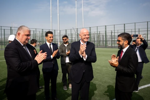 Canni İnfantino Hövsan qəsəbəsində inşa olunan futbol bazasında olub - FOTO