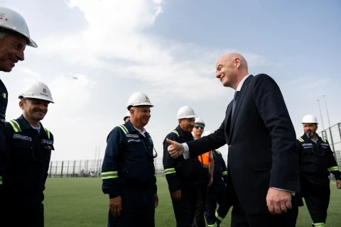 Canni İnfantino Hövsan qəsəbəsində inşa olunan futbol bazasında olub - FOTO