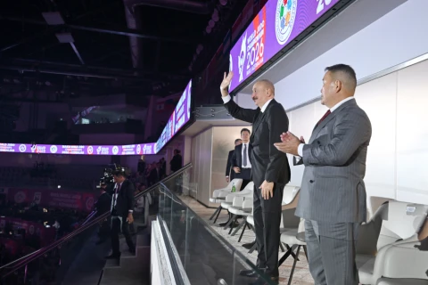 Prezident İlham Əliyev cüdo üzrə dünya çempionatının açılış mərasimini izləyir