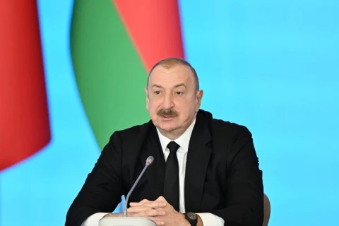 Президент Ильхам Алиев наблюдает за церемонией открытия чемпионата мира по дзюдо